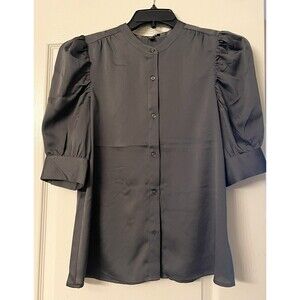 Express Women's Satin Puff Sleeve Shirt Size M, Slate Gray